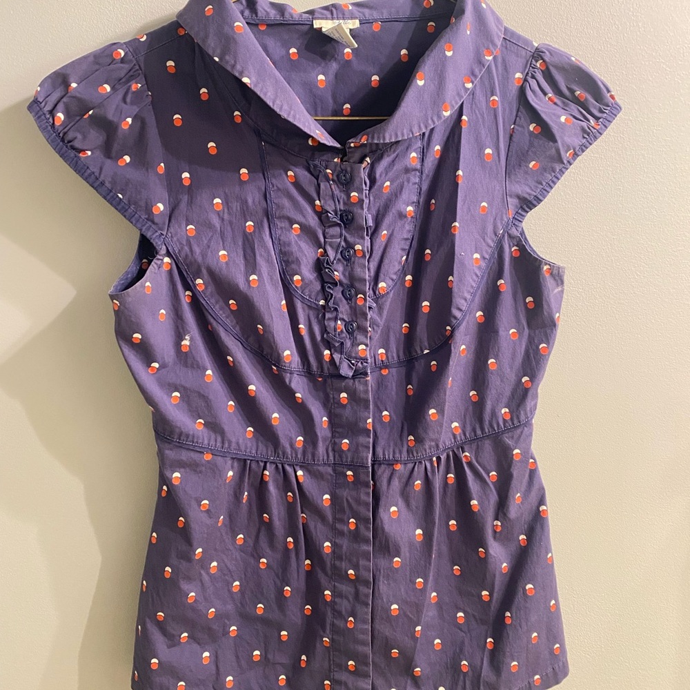 Odille navy blue Blouse with Red Polka Dots
